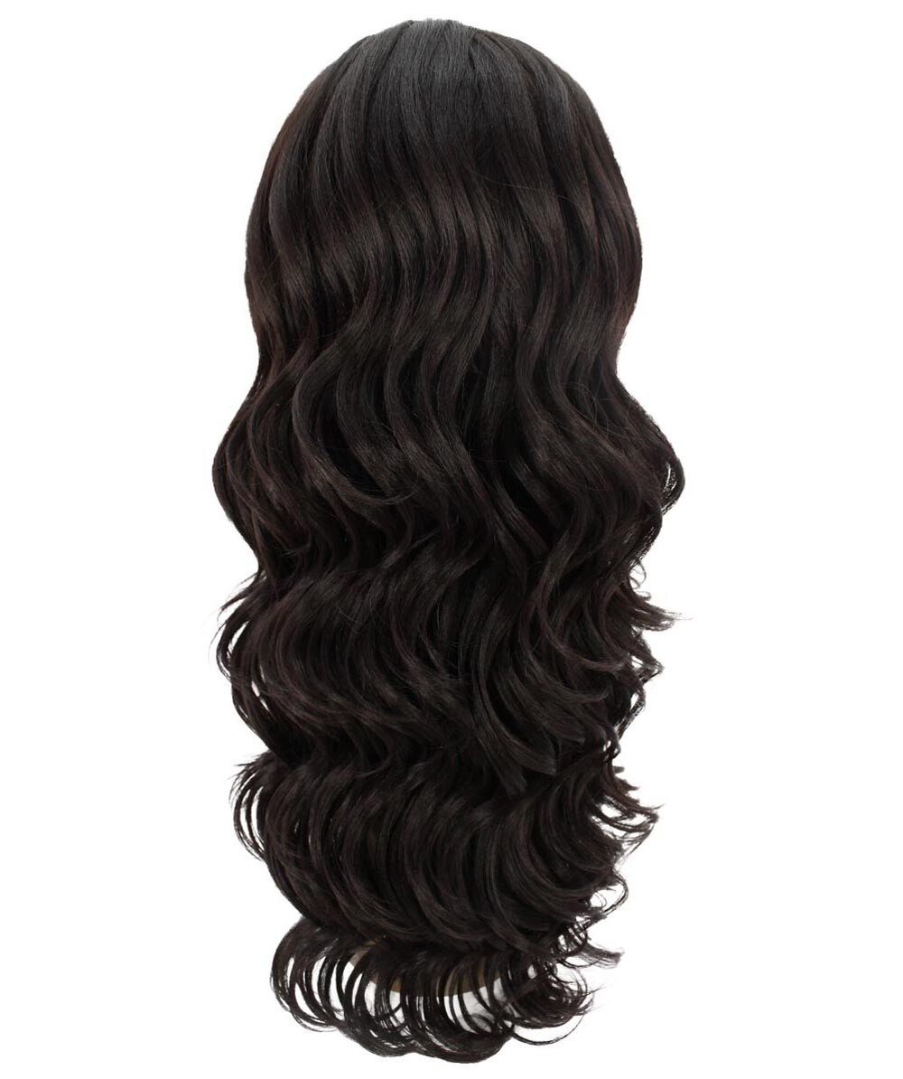 LUXLUXE Lucinda Wavy 23 Inch Long 4X4 Hand-Tied Lace Front Wig, Dark Brown
