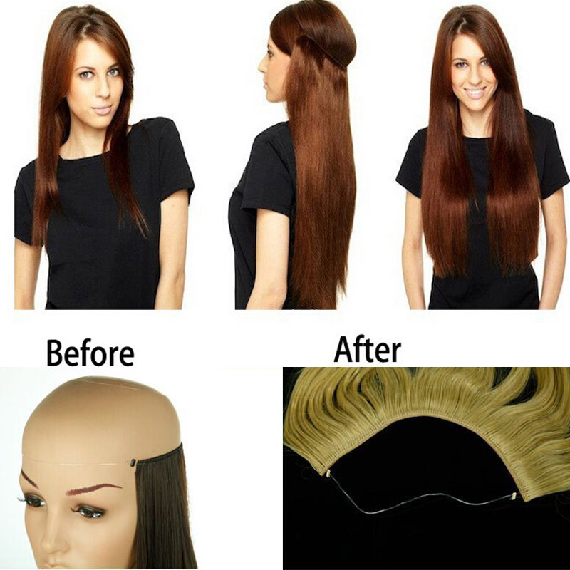 One Piece Secret Headband No Clip Wire In Hair Extensions Natural Long Straight