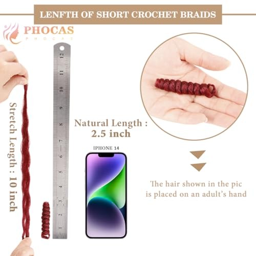 10Inch 5Packs Red Short Curl Crochet Hair for 10 Inch 6mm-5Packs #BUG/Red