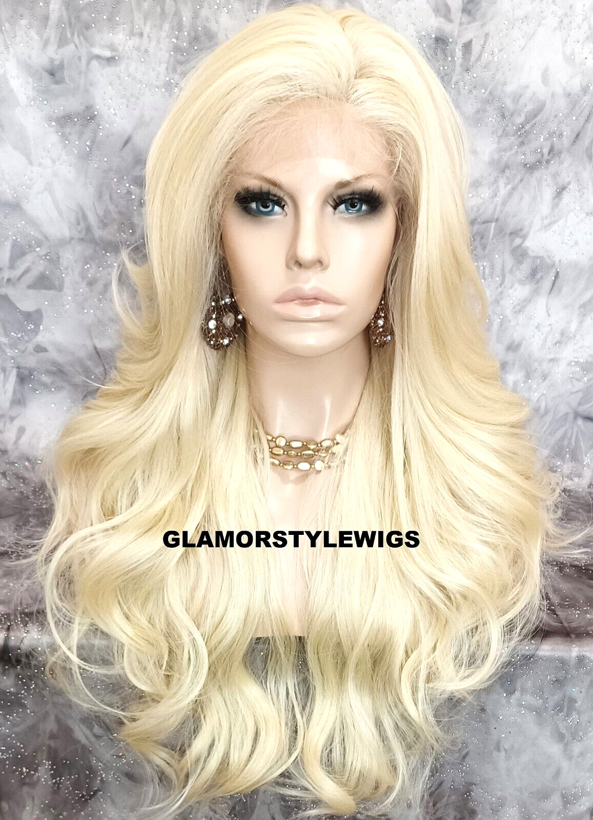 FREE PART LACE FRONT FULL WIG LONG WAVY LAYERED BLEACH BLONDE HEAT OK NWT #613