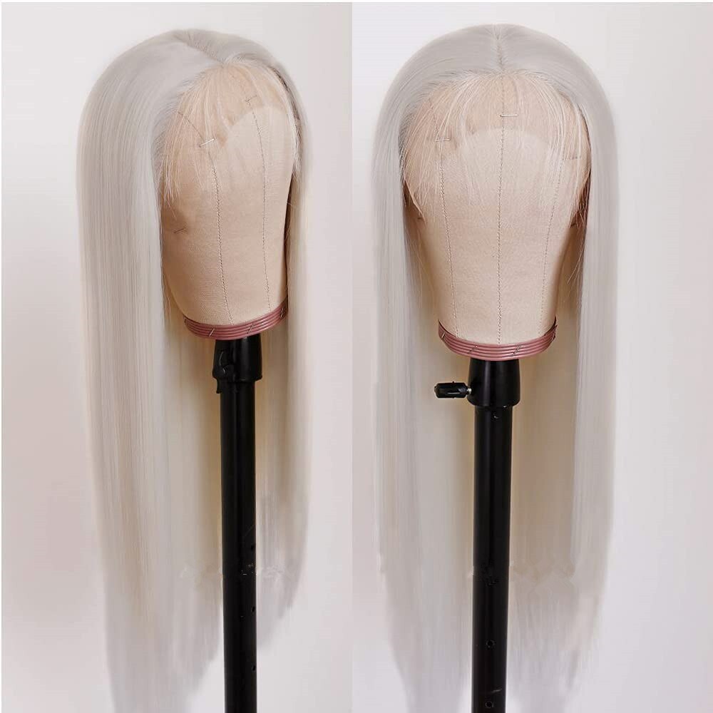 Women Glueless Synthetic Lace Front Wig Straight White Heat Resistant Hair Wigs