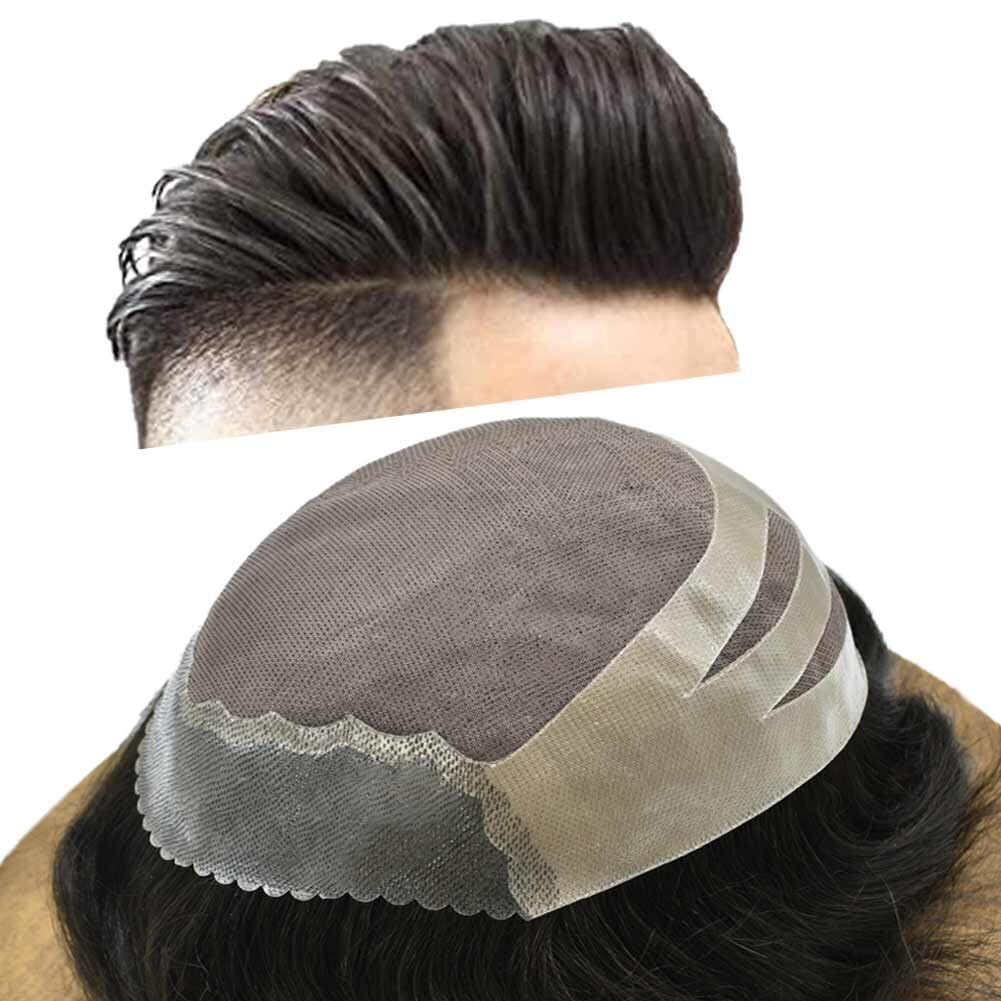 Thin Skin Mens Toupee Hair Replacement System Fine Mono Hairpiece Human Hair Wig
