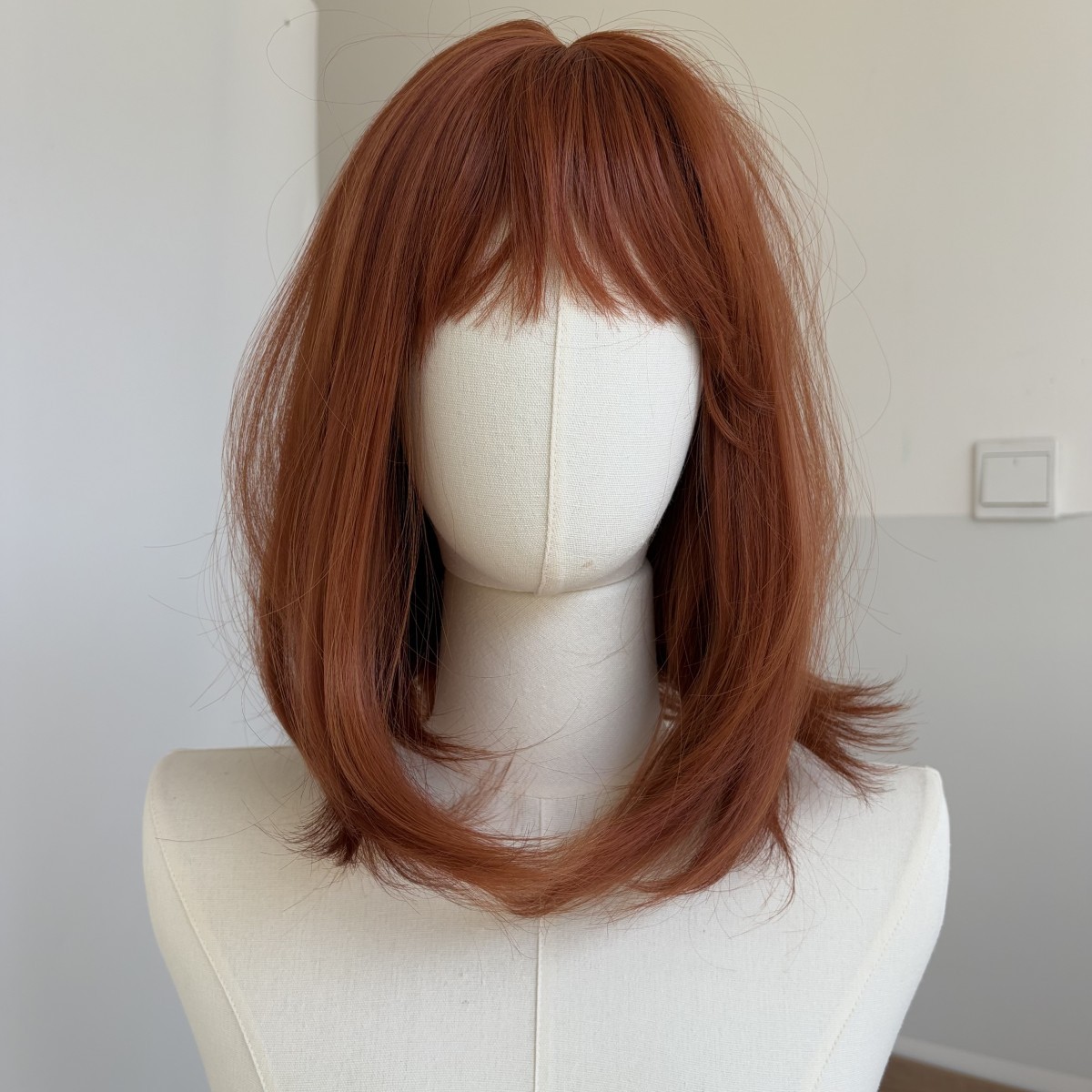 Heat Resistant Synthetic Hair Straight Copper Red Soft Cosplay Wig With Bangs