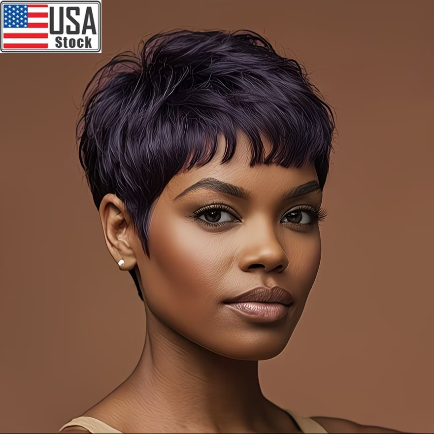Synthetic Short Black Hair Wig Pixie Cut Wigs Short Fake Hair Wigs for Women