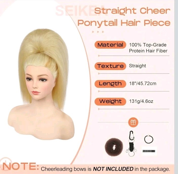 SEIKEA Cheer Ponytail Hair Piece 18″ Straight Blonde Cream Extension