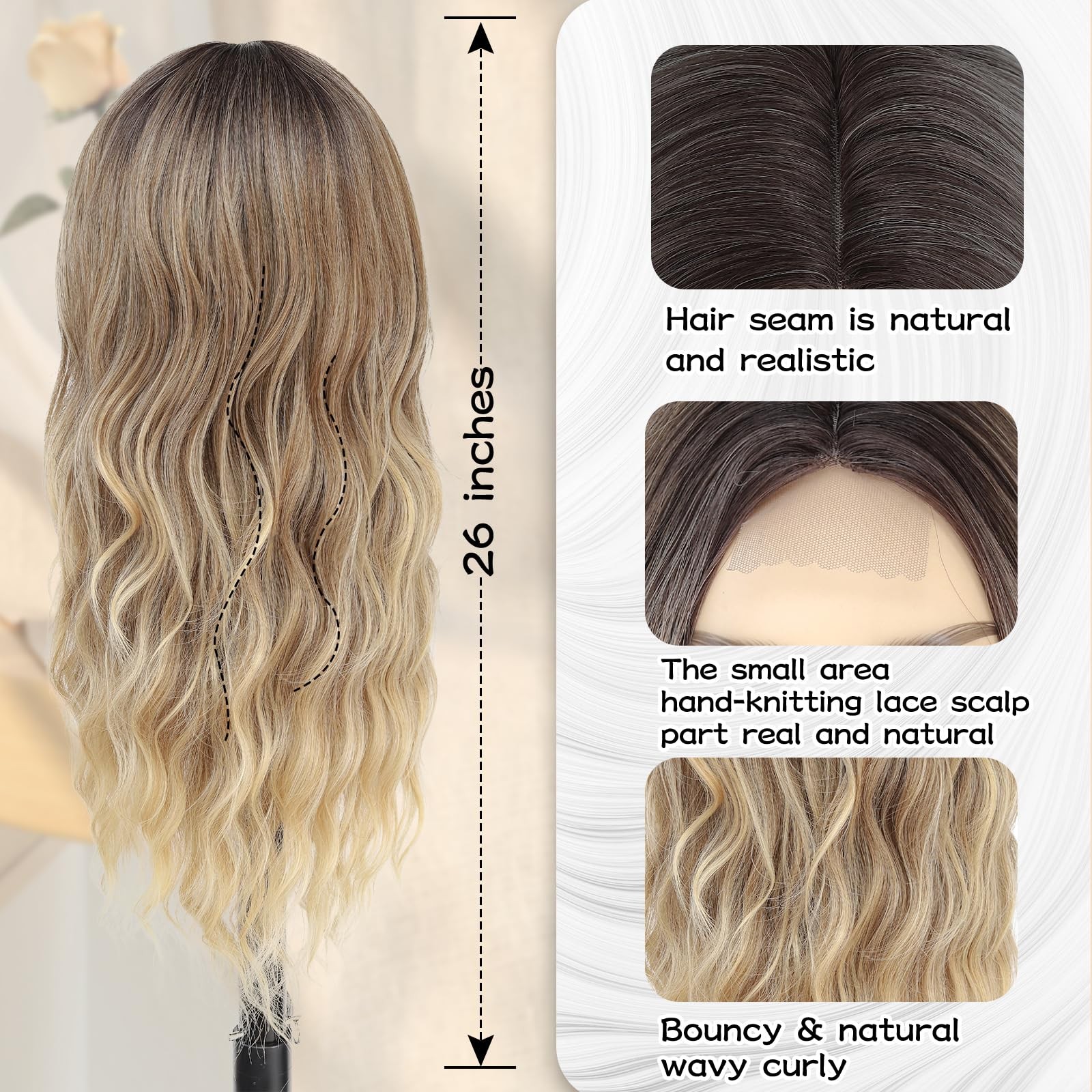 Ombre Blonde Wig 28 Inch Middle Part Wigs for Women Synthetic Hair Long Wavy …