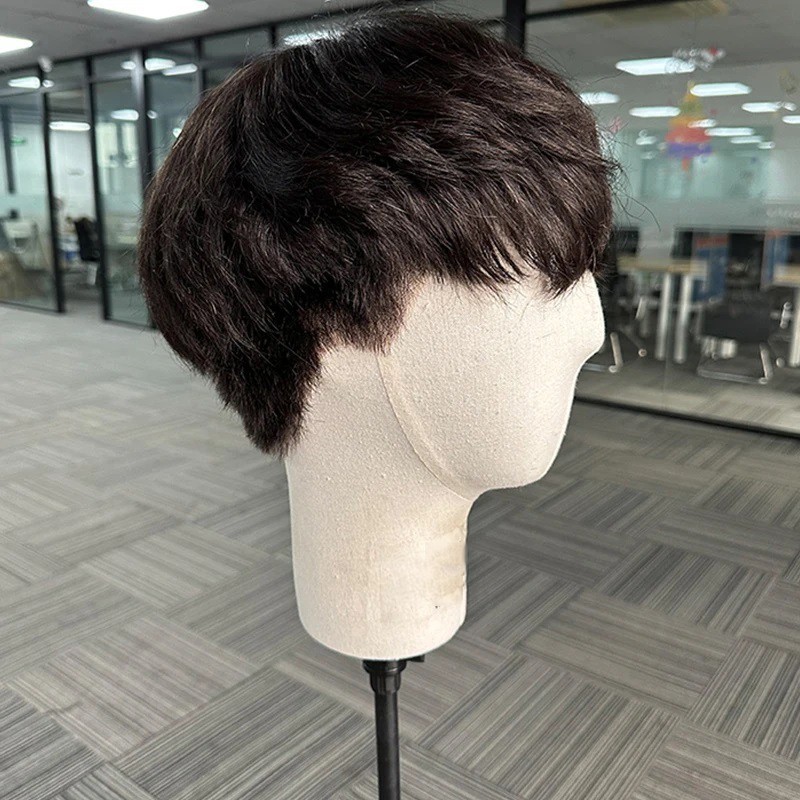 Side Fringe Hairstyle Male Wigs Human Hair Full Lace Wigs For Men Short Bob Cut