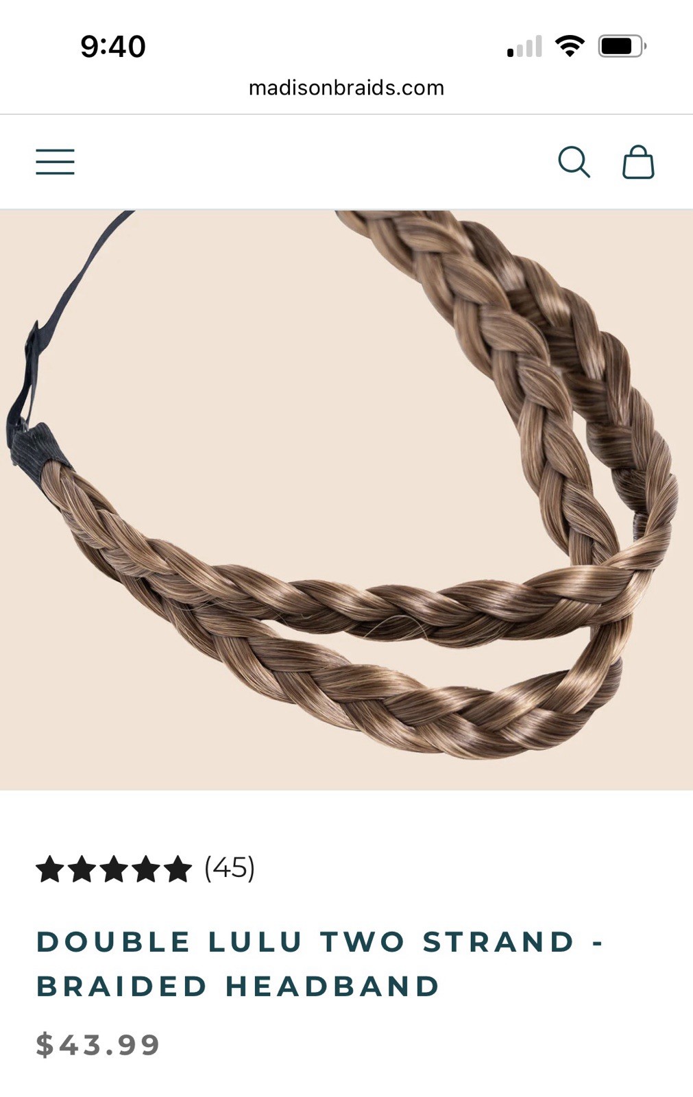 NIB Madison Braids Hair Extensions Braided Headbands ASHY LIGHT BROWN