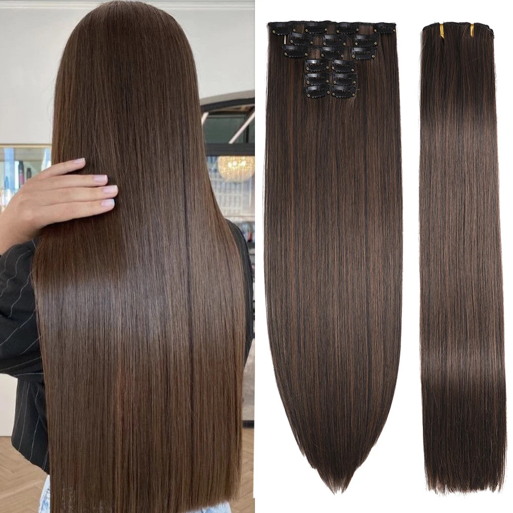 24in Extensiones de Cabello con Clips para Mujer Pelo Liso y Resistente al Calor