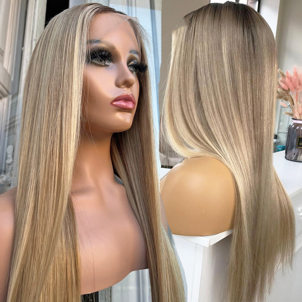 Ash Blonde Highlight Wig Human Hair Transparent Lace Wigs for Women 13×4 Lace