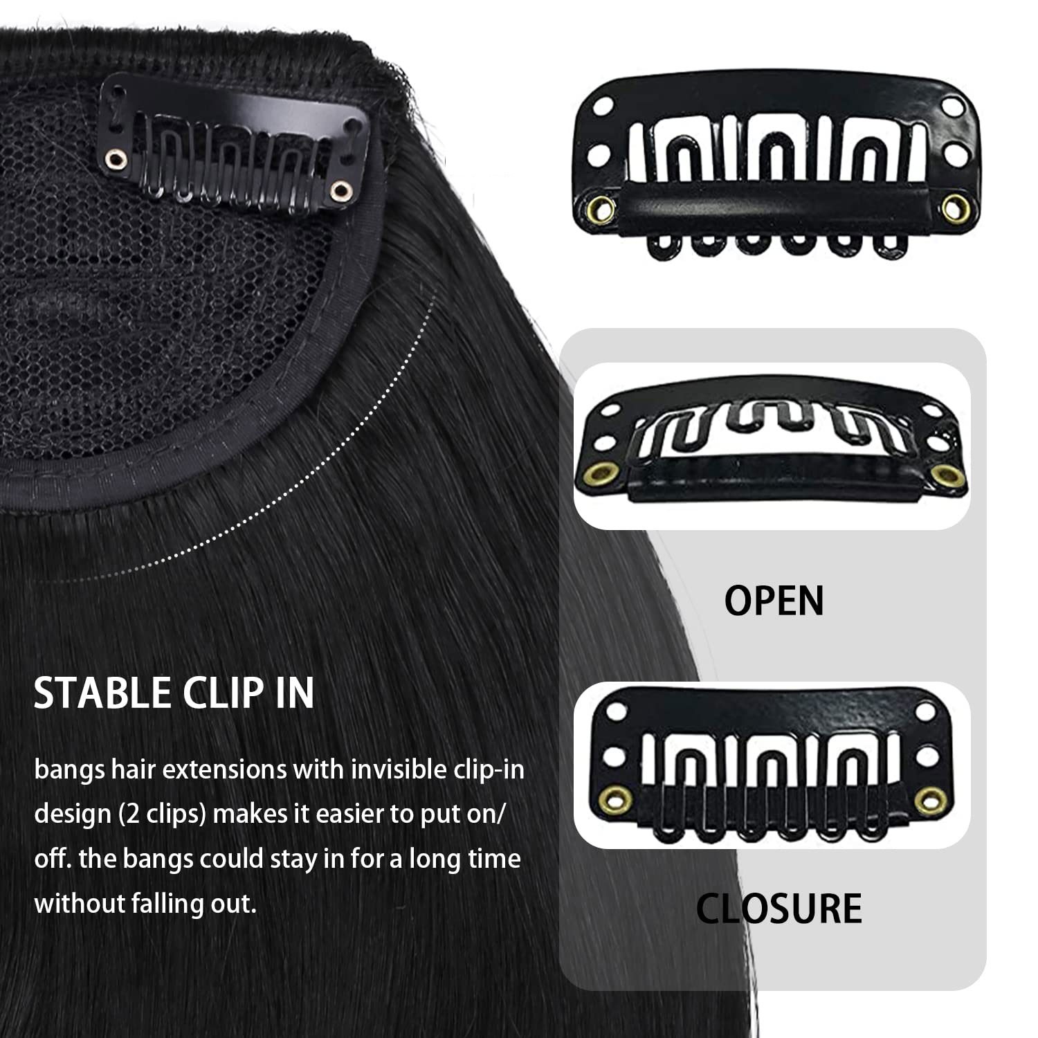 6” Straight Thick Hair Neat Bangs Clip In Fringe Front Hair Extensions Christmas