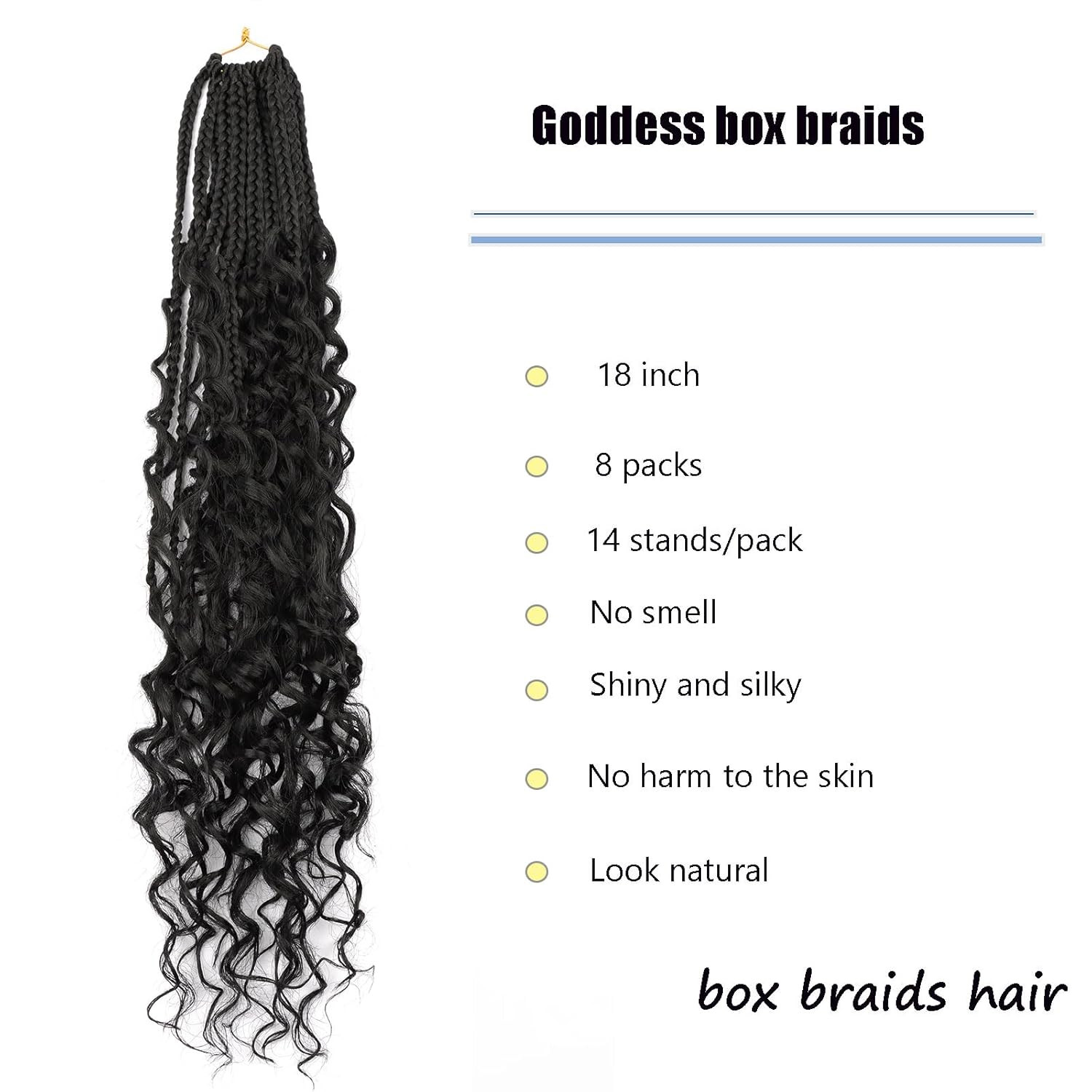 Goddess Box Braids Crochet Hair 1B – 18 Inch 8 Packs Crochet Box Braids Pre-L…