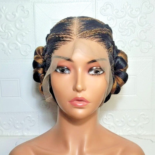Handmade Cornrow Bun Braided Wig. Full Lace Cap.