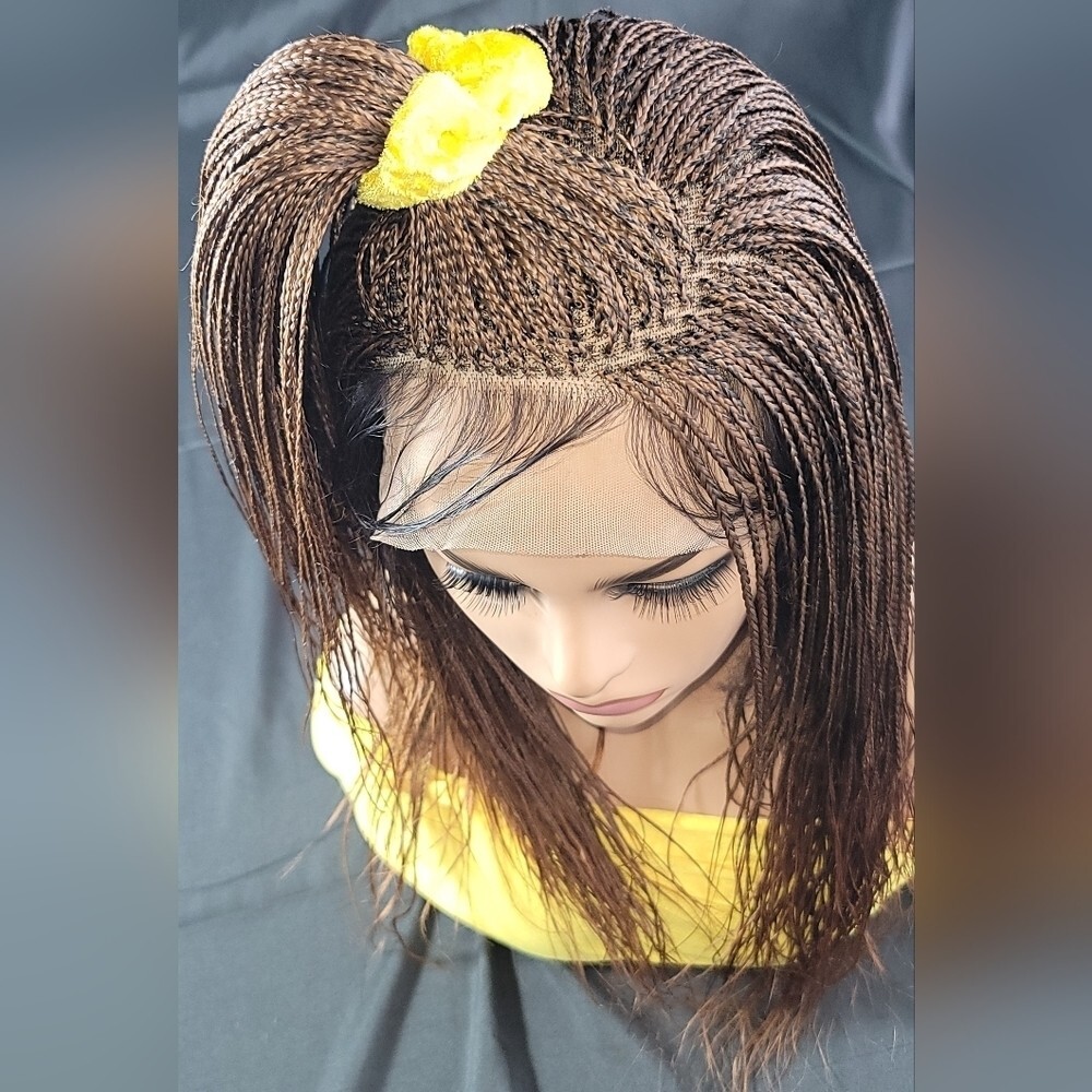 Braided Wig Full Lace Glueless Micro Braids 16” Auburn Ombre Handmade NWT Short