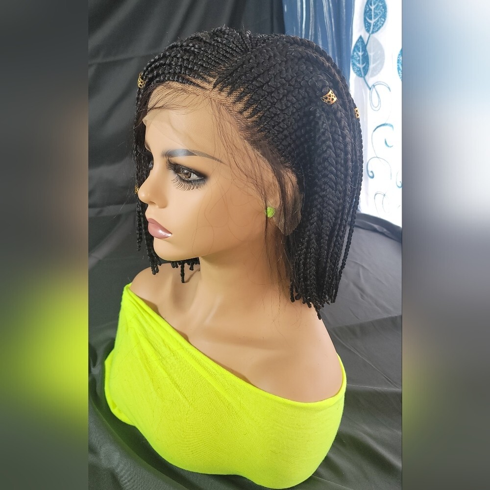 Braided Wig Full Lace Bob Micro Million Braids 6″ Jet Black Glueless NWT Short