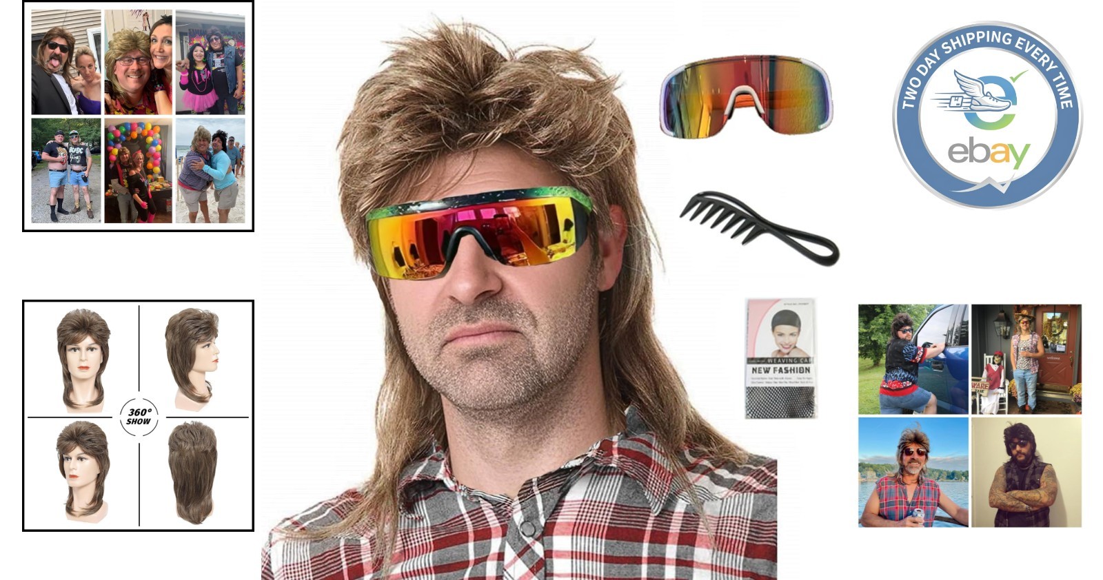Heat Resistant Light Brown Mullet Wig | Joe Dirt Inspired 80s Costume Accessory