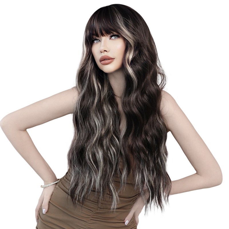 Highlighted Skunk Stripe Long Curly Wig Christmas Synthetic Hair Wig For Women