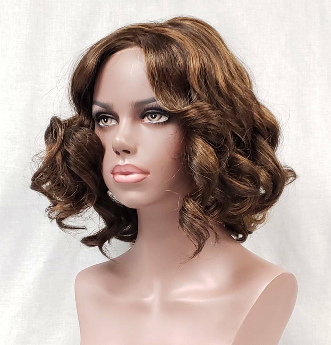LACE FRONT WOMENS COLLAR-LENGTH LAYERED WAVES CURLY HAIR SHAG STYLE WIG LUPITA