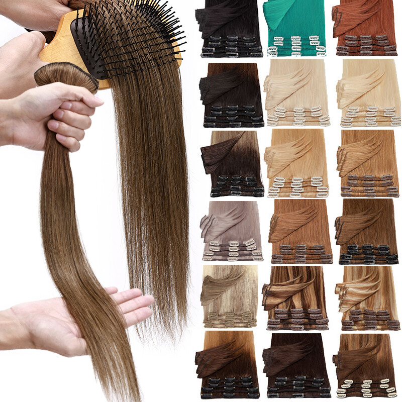 8A Clip In 100% Remy Human Hair Extensions Full Head Balayage Long Medium Hair