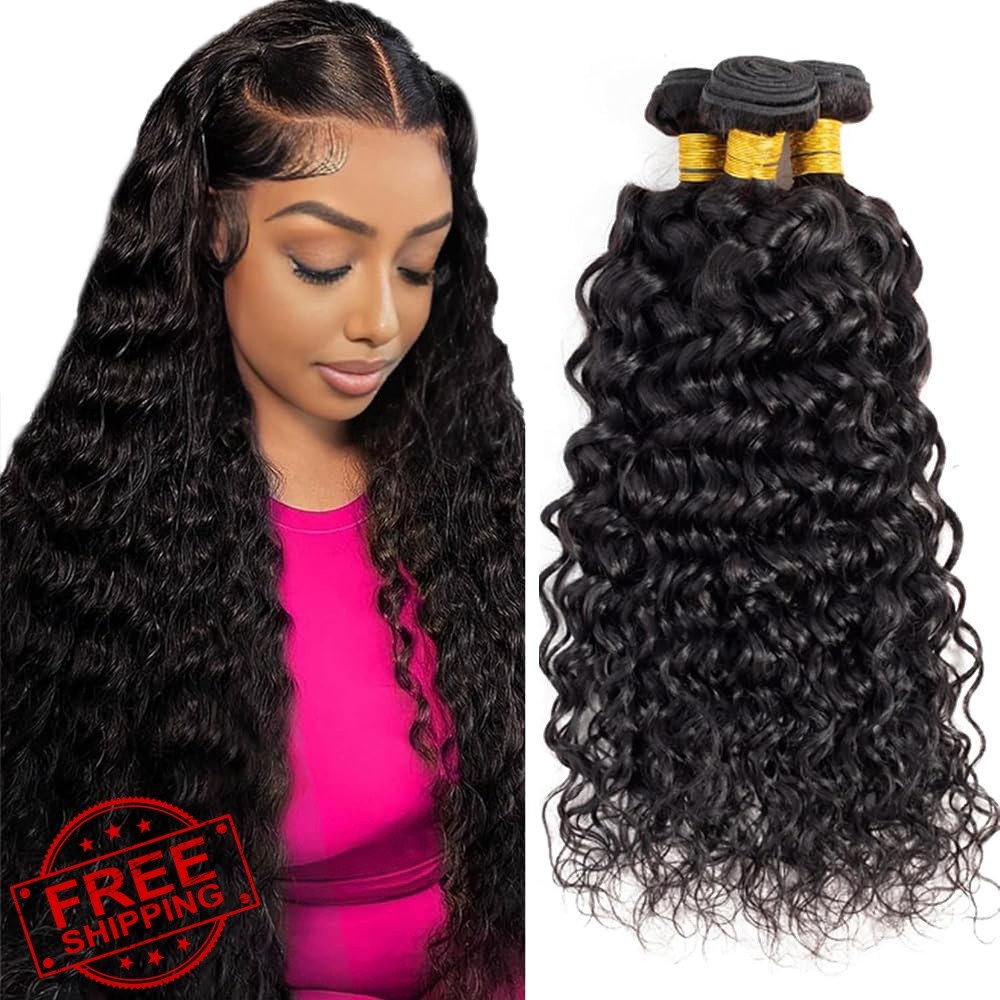 CnumGunm 3 Bundles 20 22 24 Inch #1b Black FW Water Wave Hair