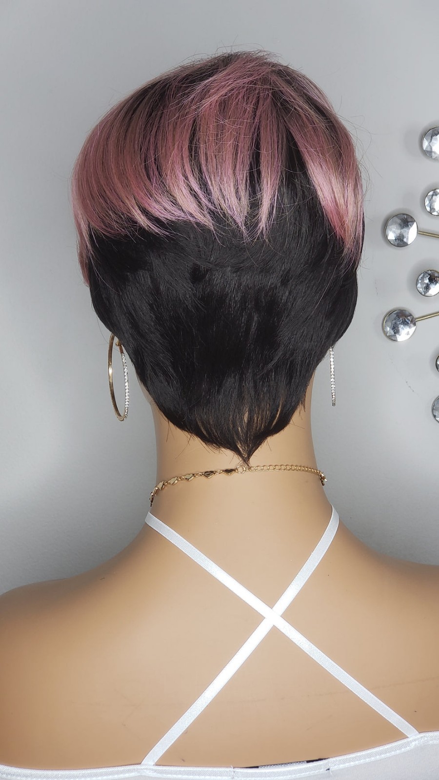 New Short Cut Pixie Style Full Cap Wig Pink Black 2 Tone Style Womens Hair Wigs