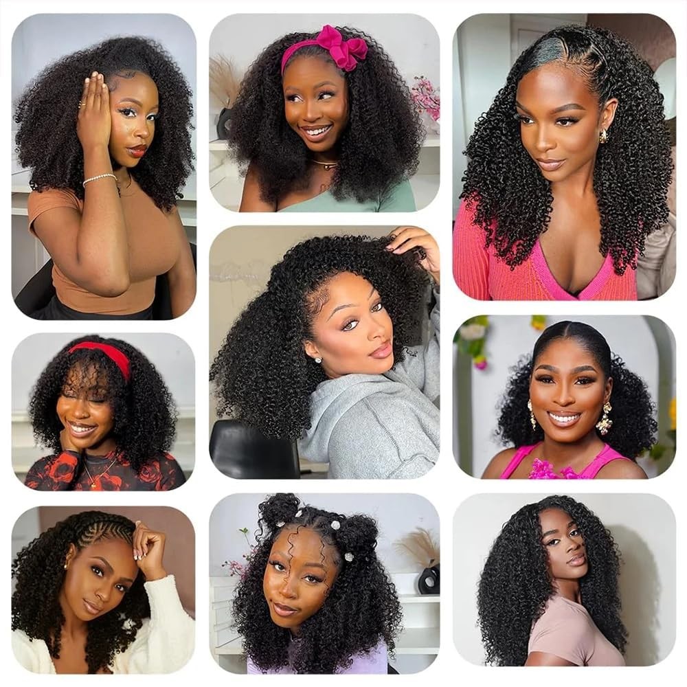 Larhali Kinky Curly Half Wig Human Hair 180 Density Wear And Go Glueless Wigs