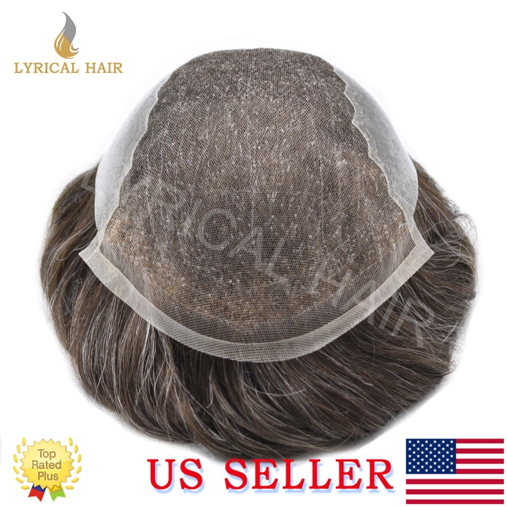 Mens Toupee Human Hair System Swiss Lace Front Skin PUGrey Black Brown Hairpiece