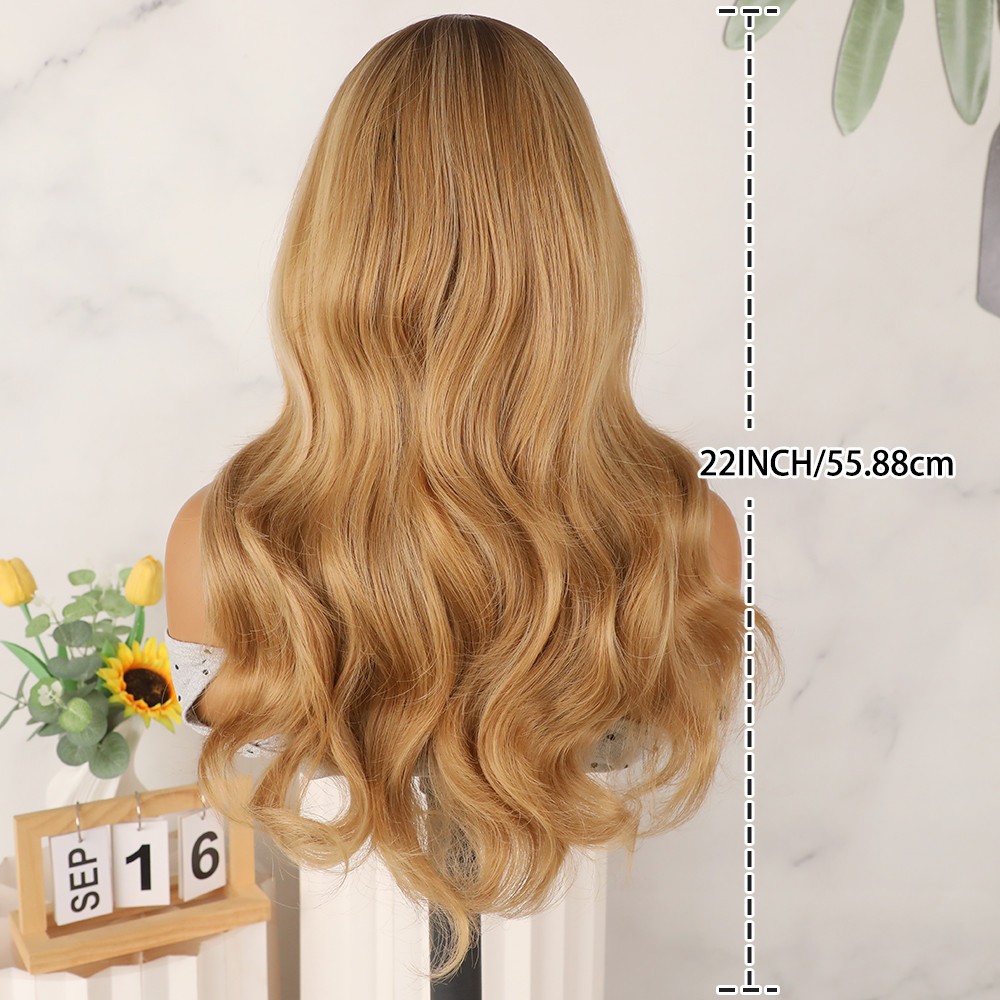 Ombre Brown Roots Blonde Lace Front Wigs Long Wavy Pre Plucked Natural Hairline
