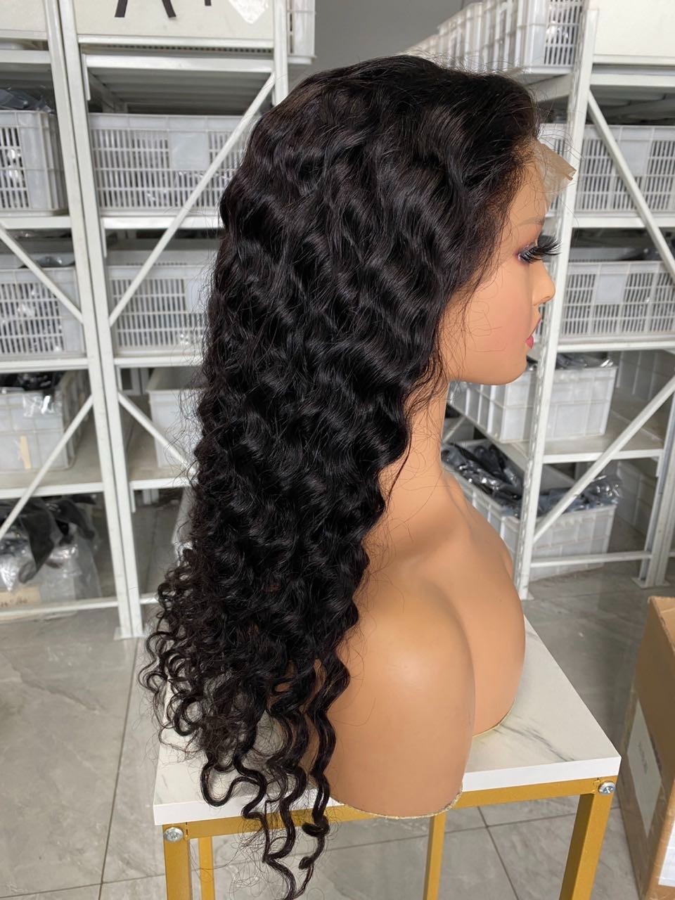 Deep Wave 20inch Natural Black 13×4 Brown Lace Front Wig Human Hair Black Women