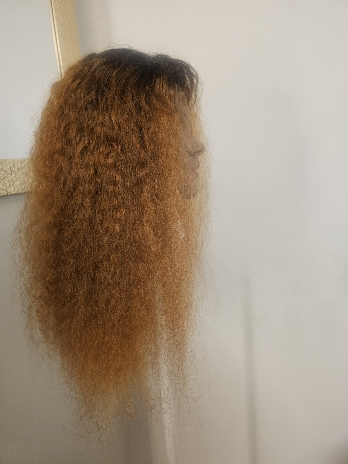 High Quality regular Top Copper Brown 22″ curly 100% Virgin Human Hair Lace Wig