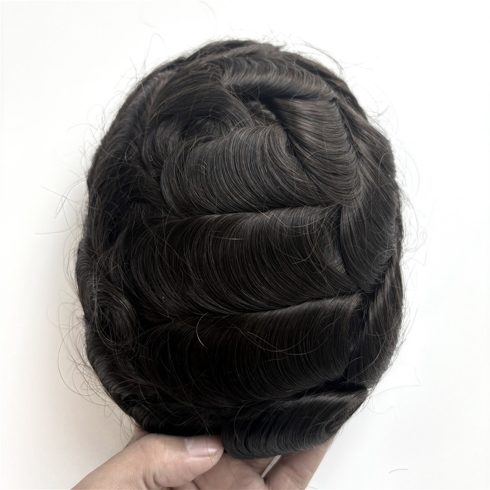 Durable Hair Replacement System Mens Toupee Fine Mono Wig Human Hairpiece #1B