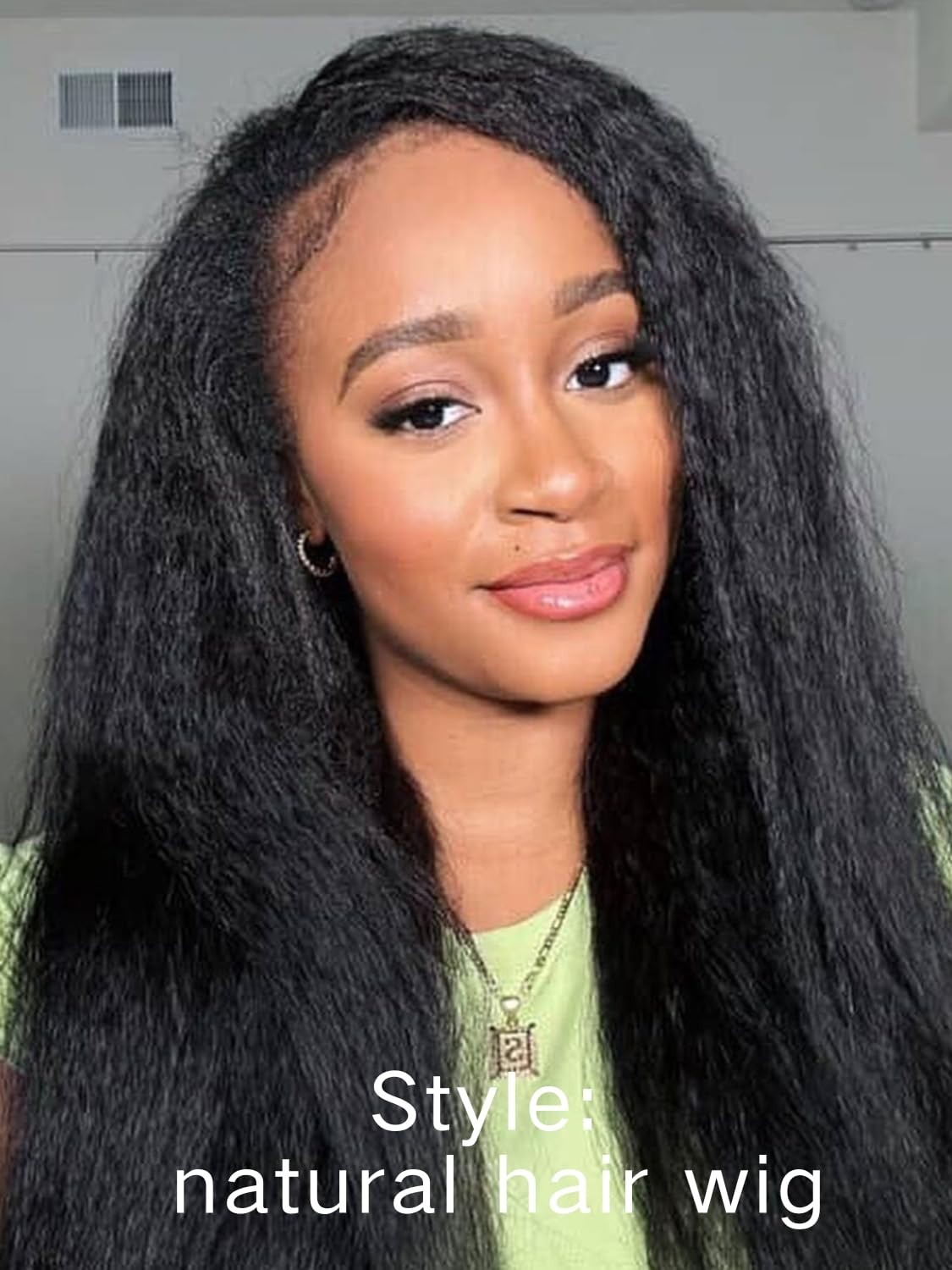Natural Black Kinky Straight Half Wig – 24″ 3-in-1 Style, No Lace, Easy to Use