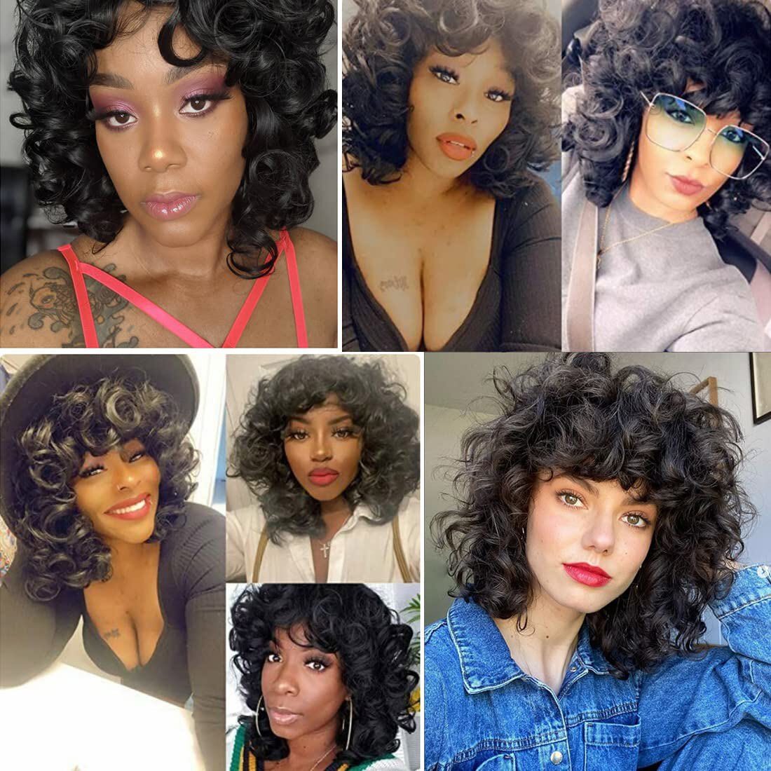 Afro Curly Wigs for Black Women Short Curly Wig with Bangs Soft Big Bouncy Curly