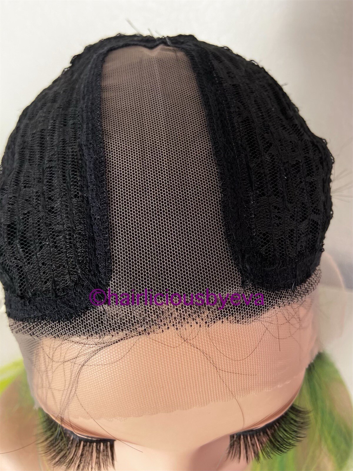 Pastel rainbow wig ombré black green yellow middle part 26 inch long straight