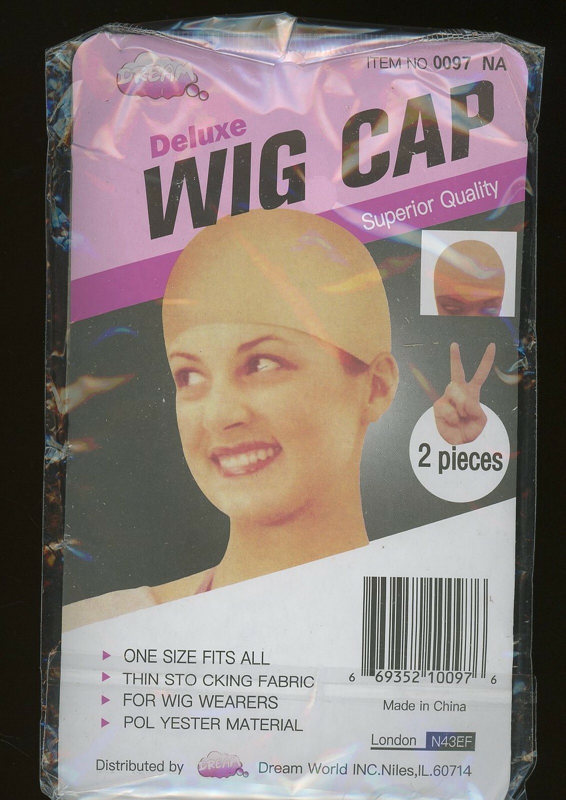 Wig Cap 2 Pieces Deluxe One Size Fits All Superior Quality Thin Polyester New