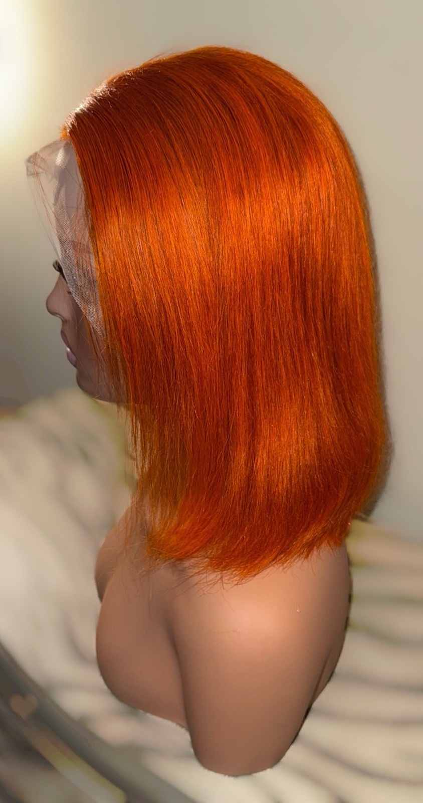 100% Human Hair,Bright Orange,12Inch Bob,Straight Style,Cosplay Or Just A Change