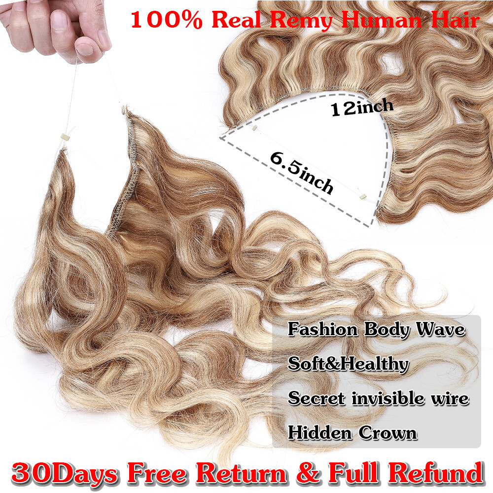 Wire-In 100% Human Hair Extensions Hidden Invisible Band THICK Highlight Weft US
