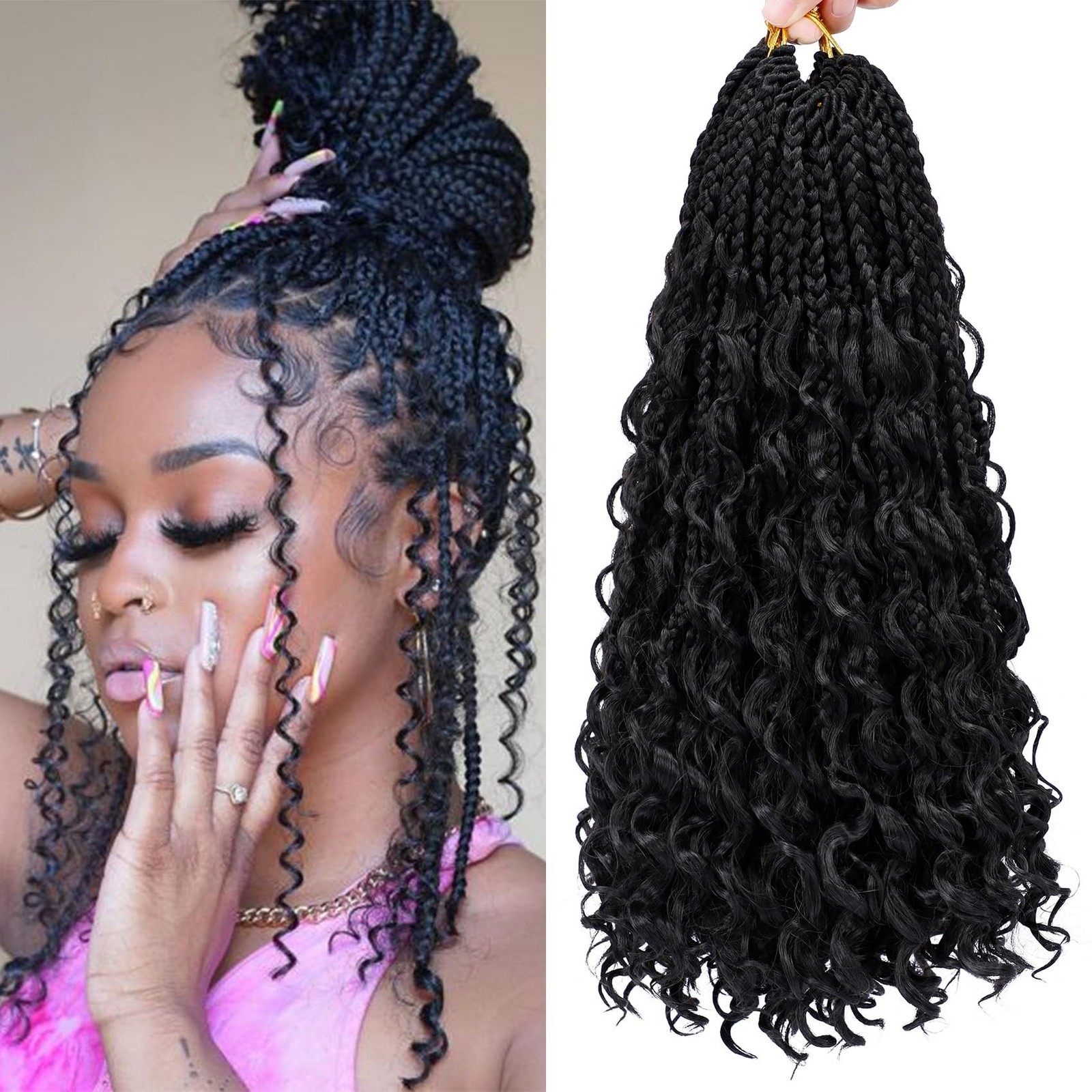 Goddess Box Braids Crochet Hair 14 Inch 8 Packs Pre-looped Bohemian Crochet B…