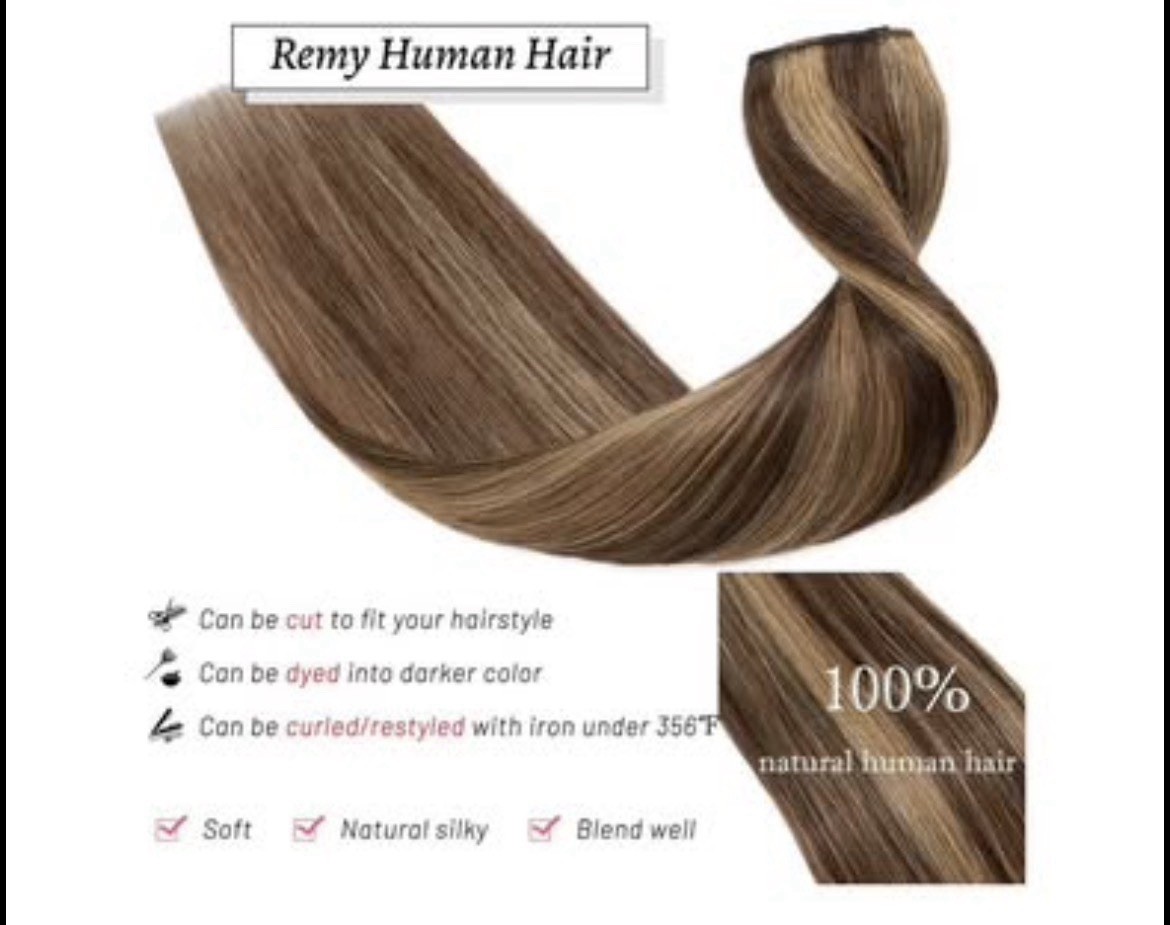 Clip in 20” HUMAN HAIR extensions brown to dark blonde- NEW