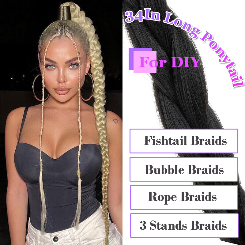 US 100% Natural As Human False Braided Ponytail Wrap On Hair Extensions Hair Tie