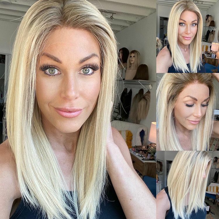 Ash Blonde Lace Front Wig Long Highlight Straight Bob Wig Heat Safe L Part Lace