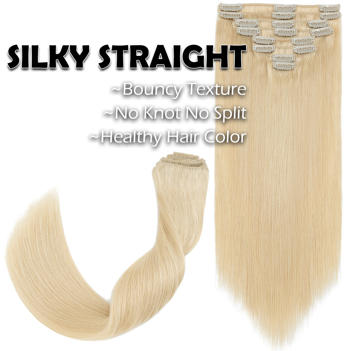 100% Human Hair Clip In Remy Hair Extensions Real Soft FULL HEAD Invisible Grey#