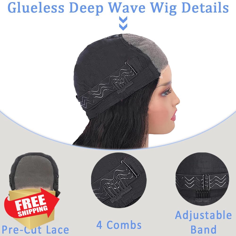 Pinketer 22 Inch Natural Color Deep Wave Lace Closure Wig