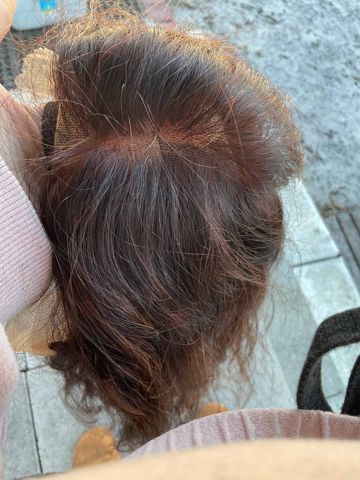 100% Human Hair Glueless Lacetop 26” Wavy Dark Brown/Auburn Highlights NWOT