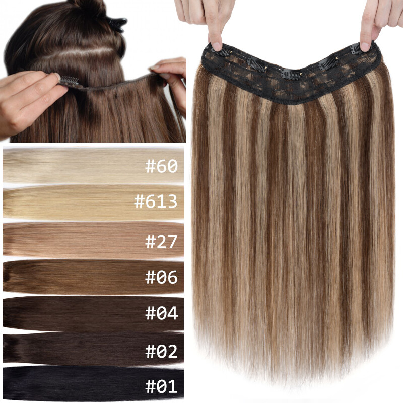 Highlight One Piece Real Thick Clip in Remy Human Hair Extensions V Shape U Part