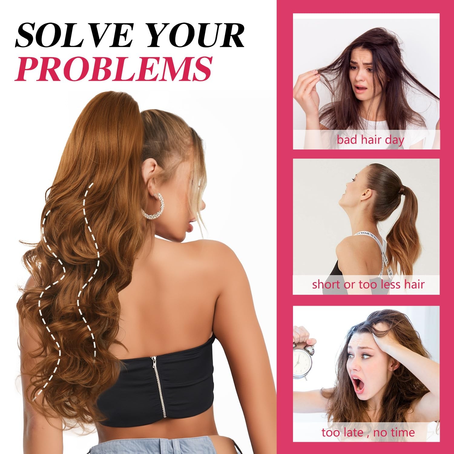 N NAYASA 24”Long Wavy Ponytail Extension, Burgundy Ombre 24 Inch, Wine Red