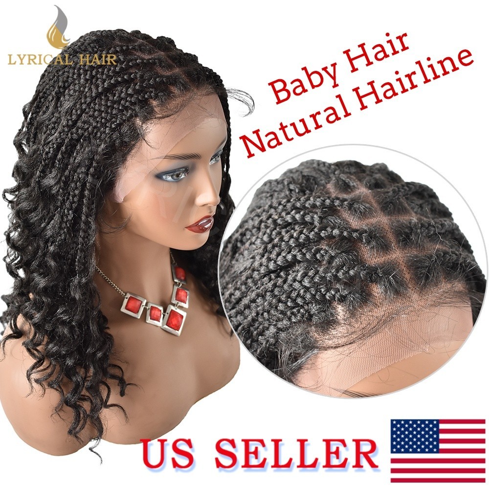 Afro Box Braided Wigs For Black Women Synthetic Curly Lace Braids Wig Baby Hair