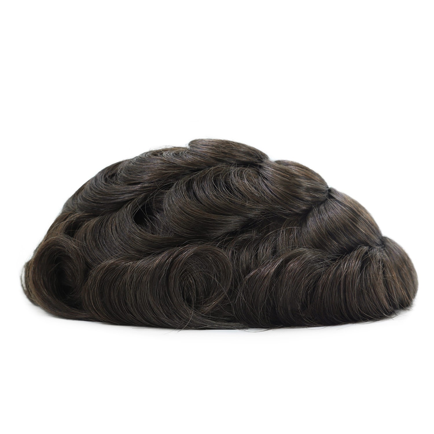 Toupee Mens Human Hair Repelecment System 0.04mm Thin SkinHairpiece Dark Brown#2