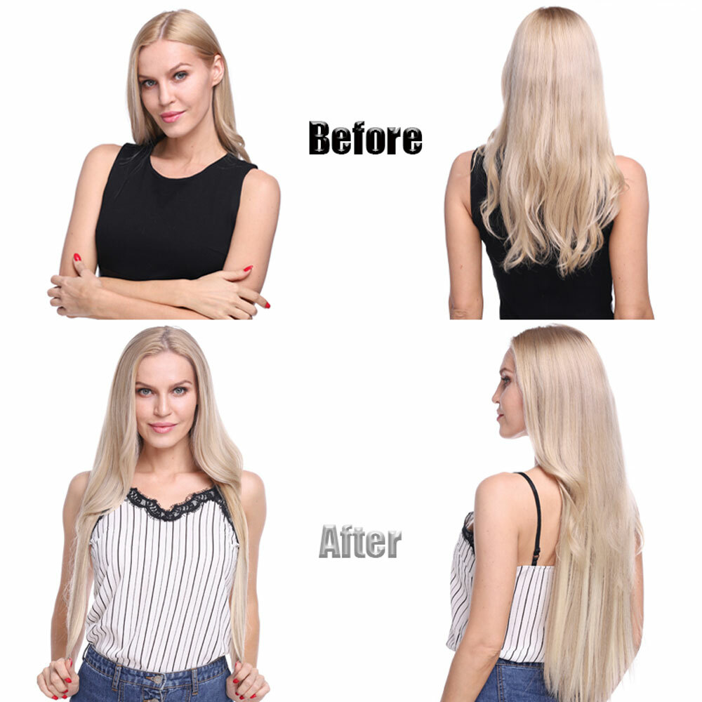 US Mega Thick Clip in 100% Real Natural as Human Hair Extensions 8 Pcs Long Wavy