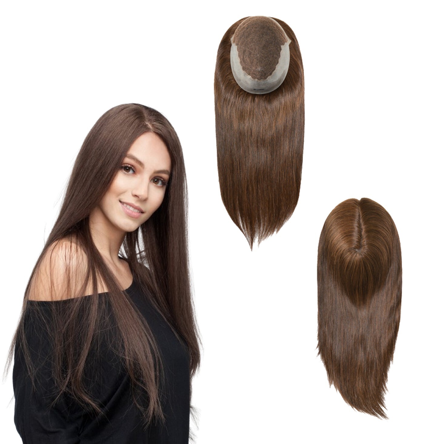 Women Topper Human Hair French Lace Top Pieces 7×9 Straight Hair 16” Q6L #L2
